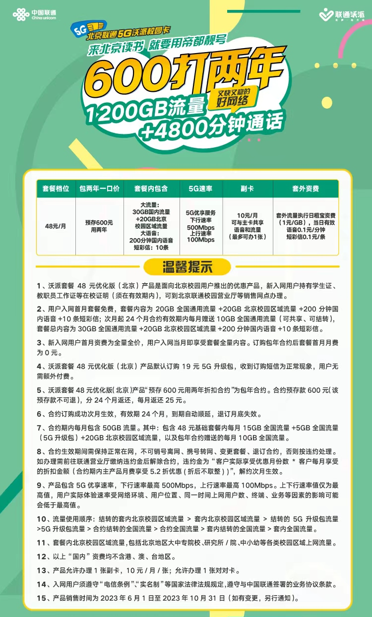 2023年北京联通校园卡套餐测评及靓号免费分享插图2