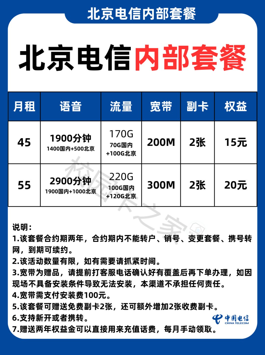北京电信政企长期套餐曝光，220G流量+2900分钟通话+300M宽带+免费副卡！插图1